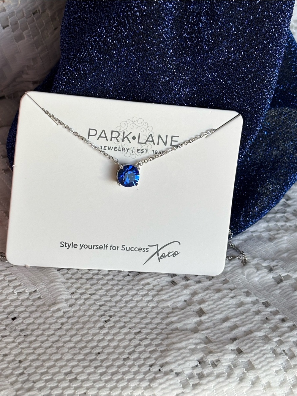 Park Lane Impression Silver Necklace with Deep Blue Crystal Pendant - Picture 2 of 10